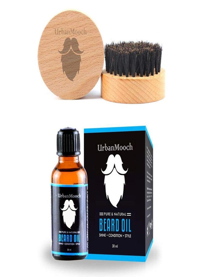 UrbanMooch | Beard Oil & Natural Boar Bristle Beard Brush Combo | Kit of 2 for Men | Shine & Smooth Beard Grooming Set - Image 1